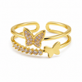 FASSSIONS Gold Plated Butterfly Adjustable Ring for Women | CZ Crystal Open Finger Ring | Korean Style Fashion Jewelry | Adjustable Size
