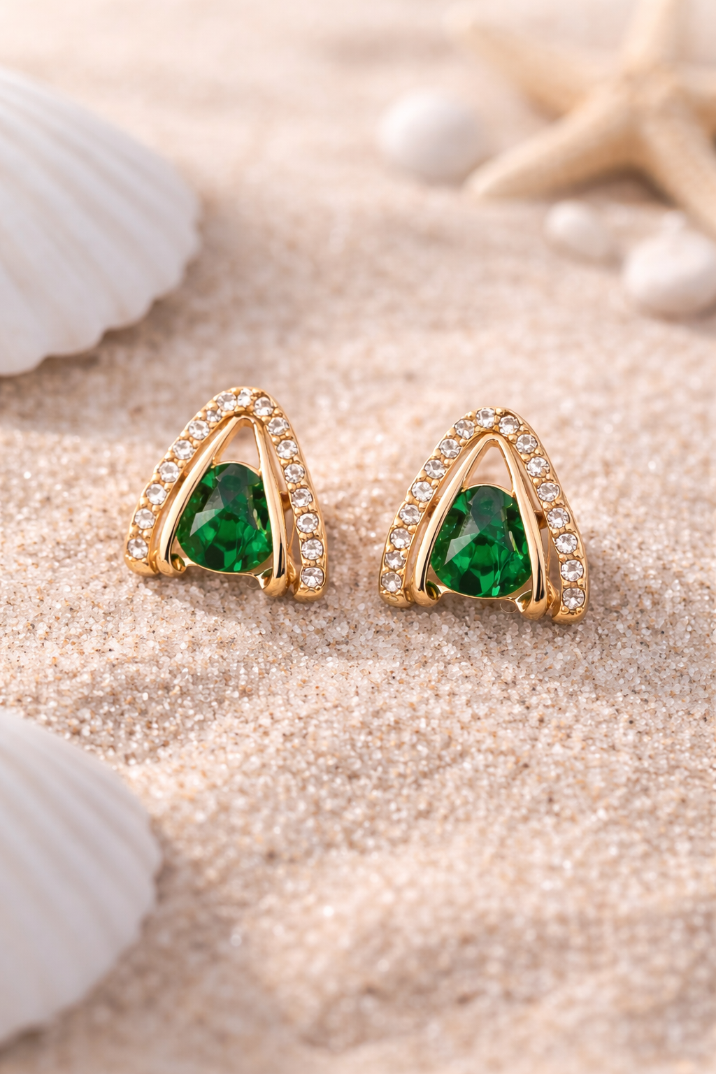 Golden Emerald Charm Earrings