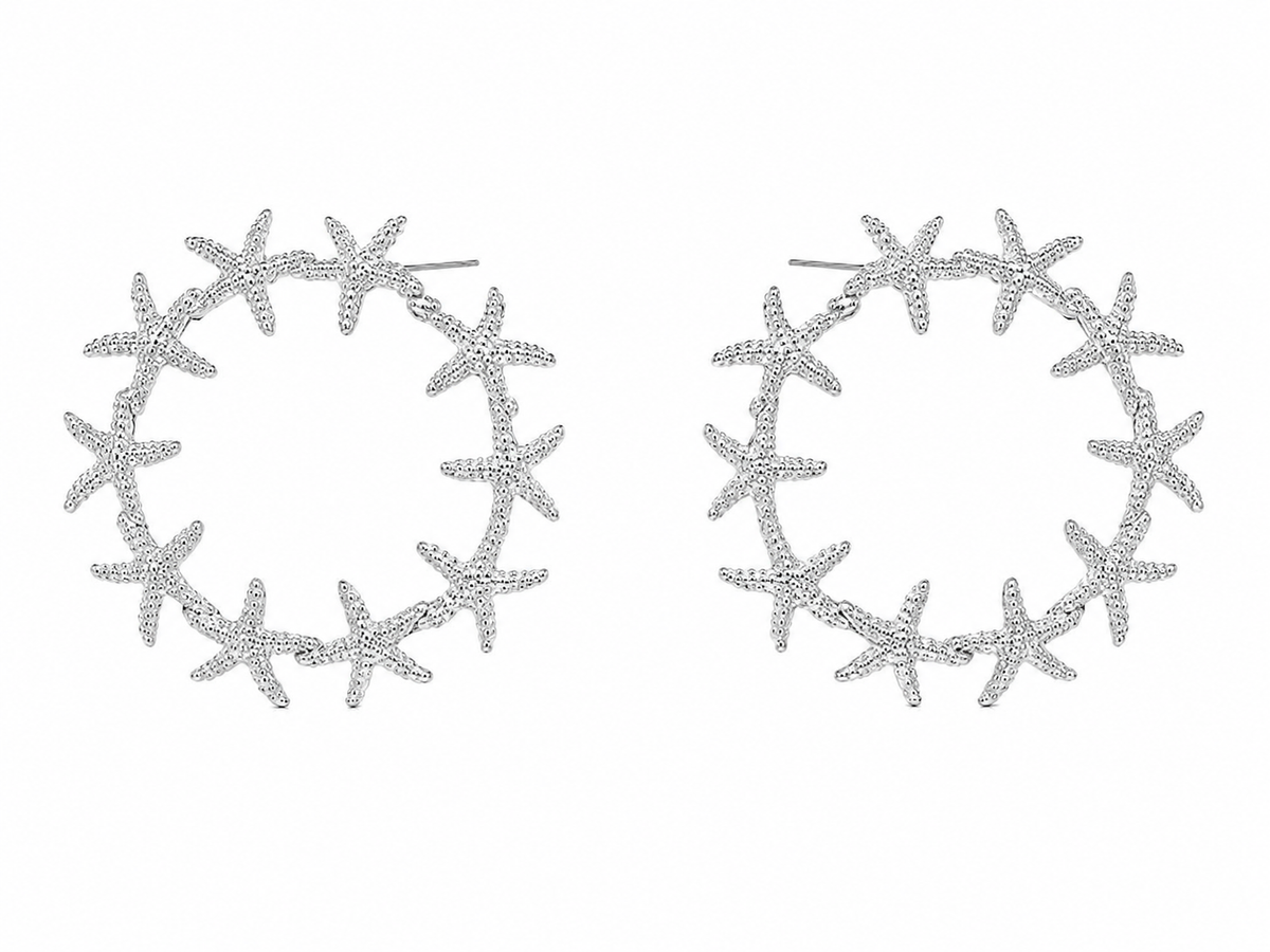 Korean Starfish Hoop Earrings for Women | Silver-Plated Ocean-Inspired Statement Hoop Earrings | Beach Style Fashion Jewelry | Trendy Korean Earrings