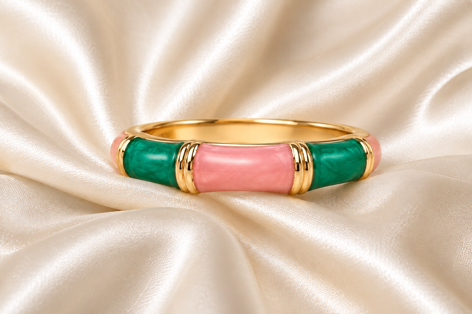 Enamel Ring for Women | Multicolor Green Pink Gold Tone Designer Ring | Stylish Fashion Finger Ring for Women & Girls | Elegant Party Wear Jewellery