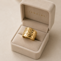 Korean Style Gold Plated Hammered Texture Ring for Women & Girls | Adjustable Statement Finger Ring | Jewelry | Designer Ring