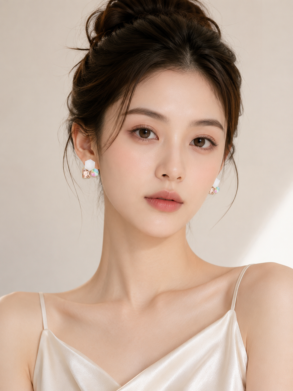 Geometric Tri-Color Crystal Stud Earrings for Women | Korean Style Square & Iridescent Stone Earrings | Elegant Gold-Tone Fashion Jewelry