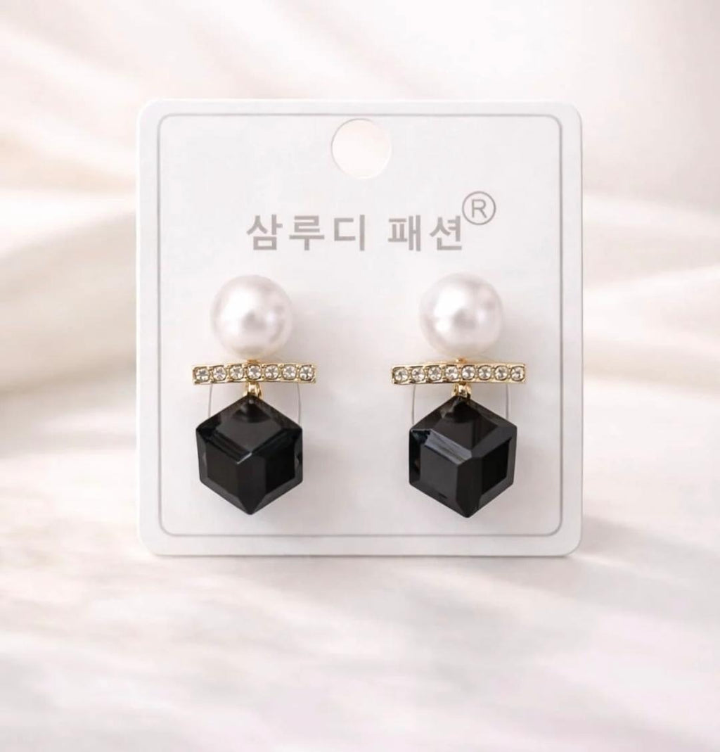 Midnight Pearl Cube Drops Earrings