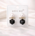 Midnight Pearl Cube Drops Earrings
