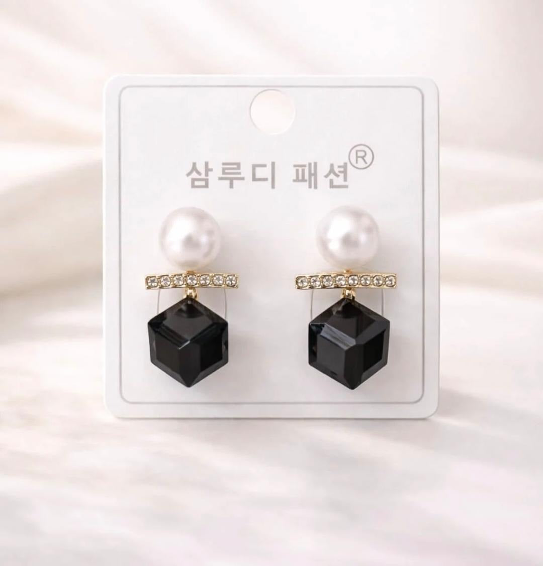 Midnight Pearl Cube Drops Earrings