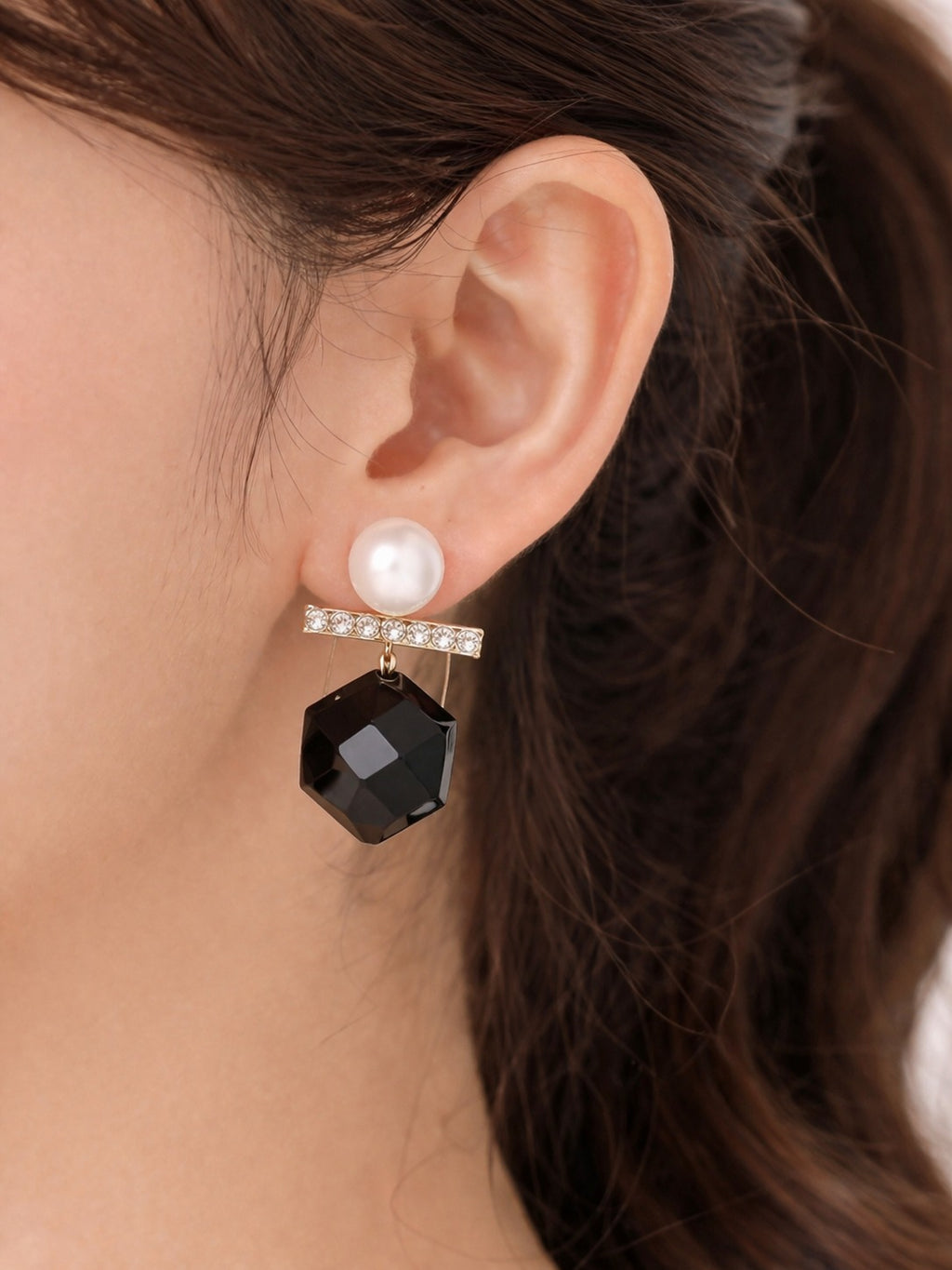 Midnight Pearl Cube Drops Earrings