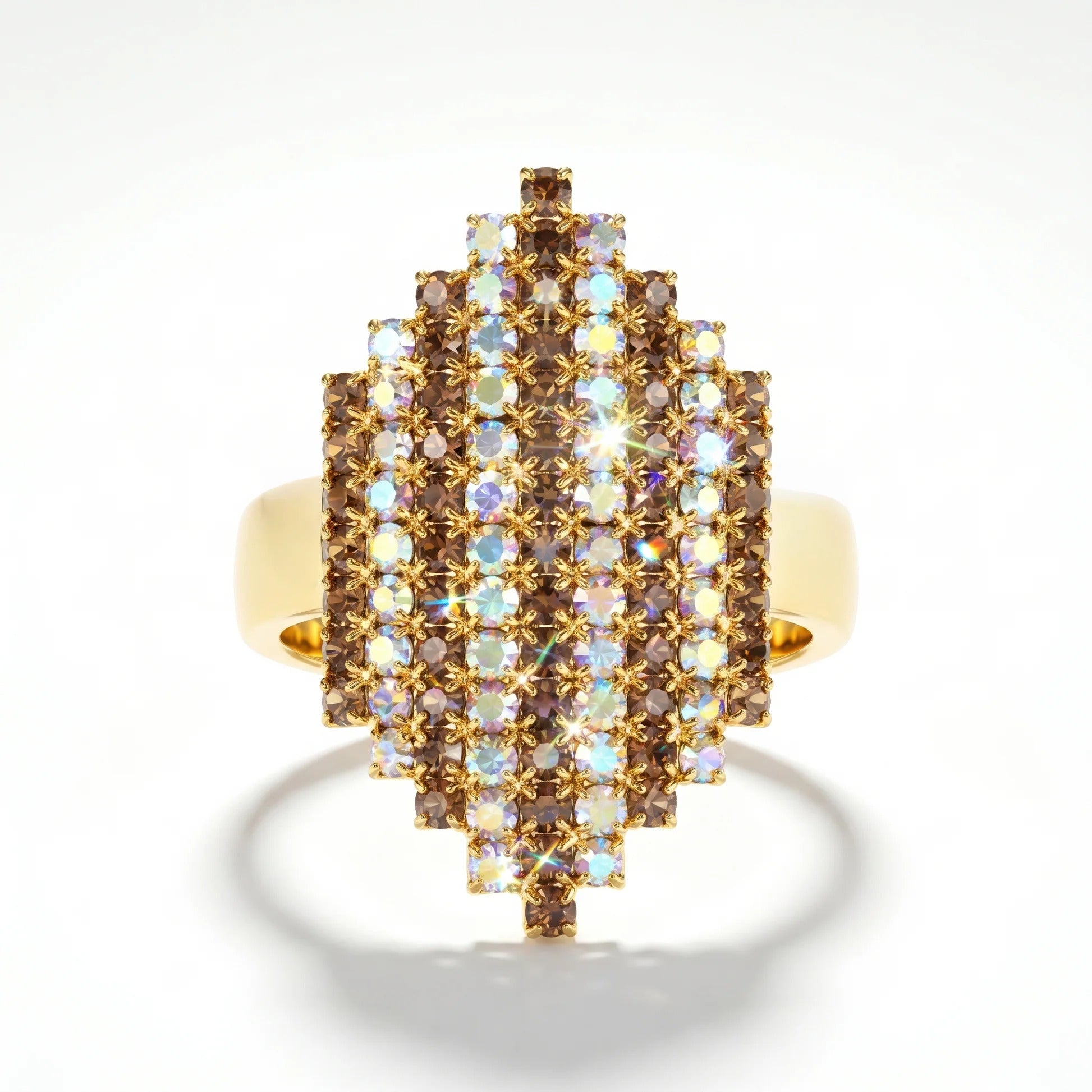 Fasssions Gold Plated Crystal Statement Ring for Women & Girls | Adjustable Cocktail Ring | Sparkling Rhinestone Fashion Ring | Party Wear Finger Ring