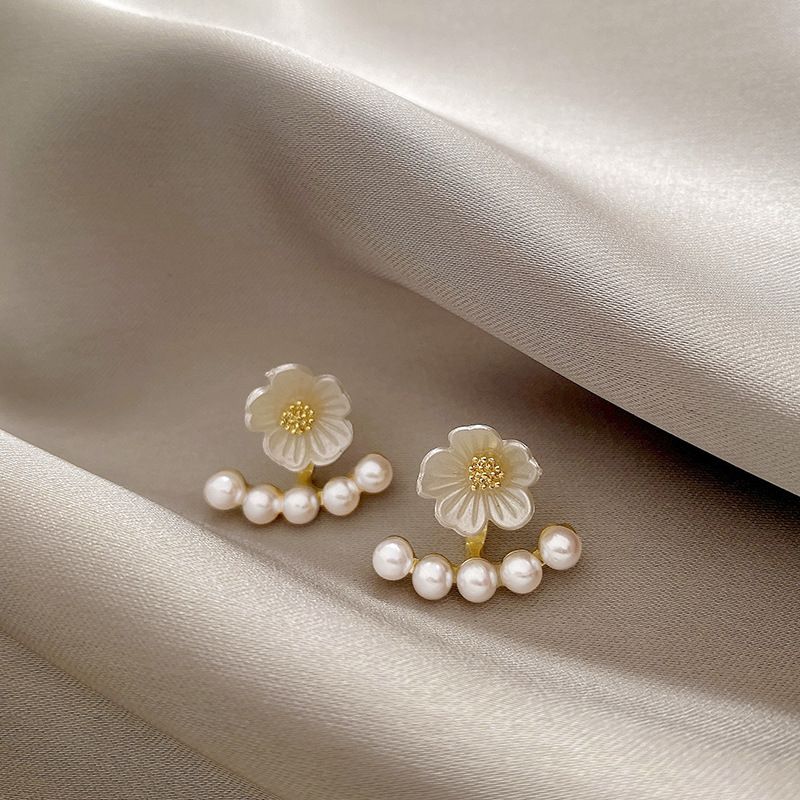 FASSSIONS Floral Pearl Stud Earrings for Women | Gold Plated Flower Earrings with Faux Pearl Jacket | Korean Style Elegant Earrings