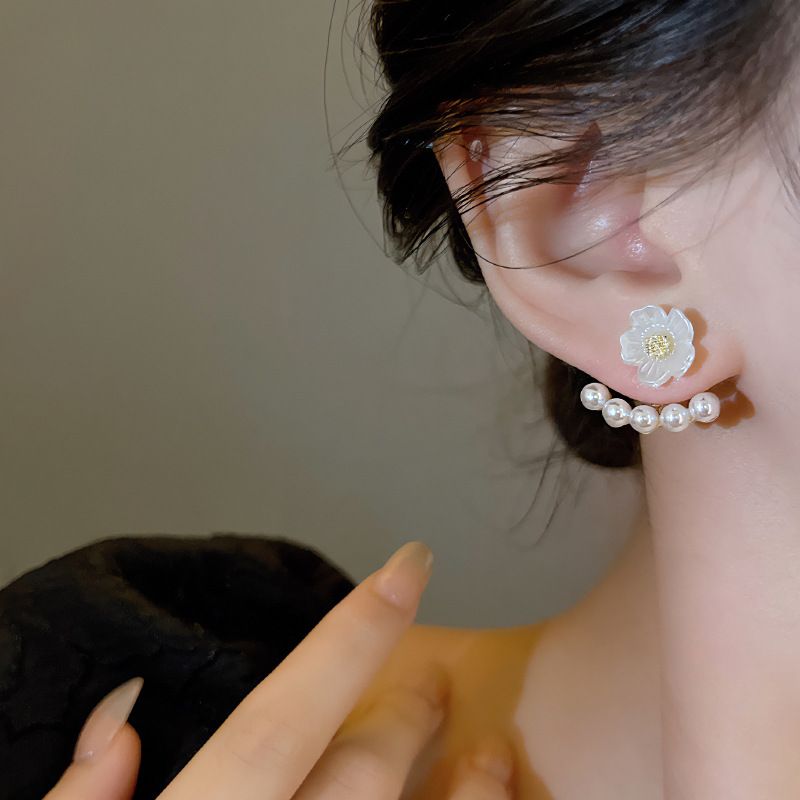 FASSSIONS Floral Pearl Stud Earrings for Women | Gold Plated Flower Earrings with Faux Pearl Jacket | Korean Style Elegant Earrings