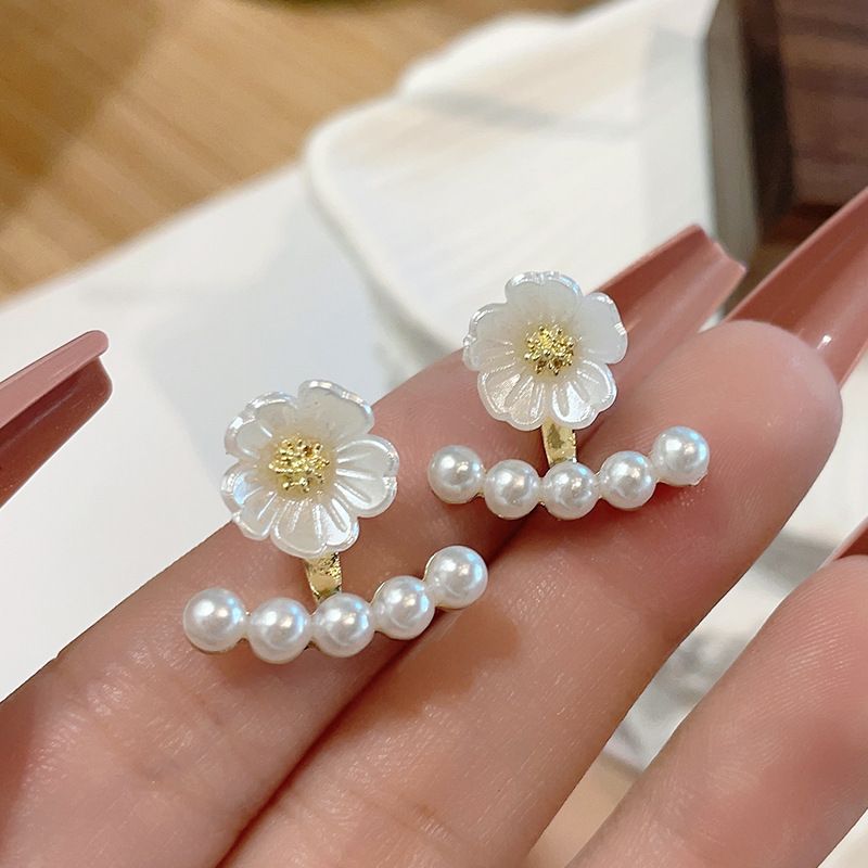 FASSSIONS Floral Pearl Stud Earrings for Women | Gold Plated Flower Earrings with Faux Pearl Jacket | Korean Style Elegant Earrings