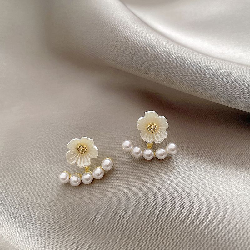 FASSSIONS Floral Pearl Stud Earrings for Women | Gold Plated Flower Earrings with Faux Pearl Jacket | Korean Style Elegant Earrings