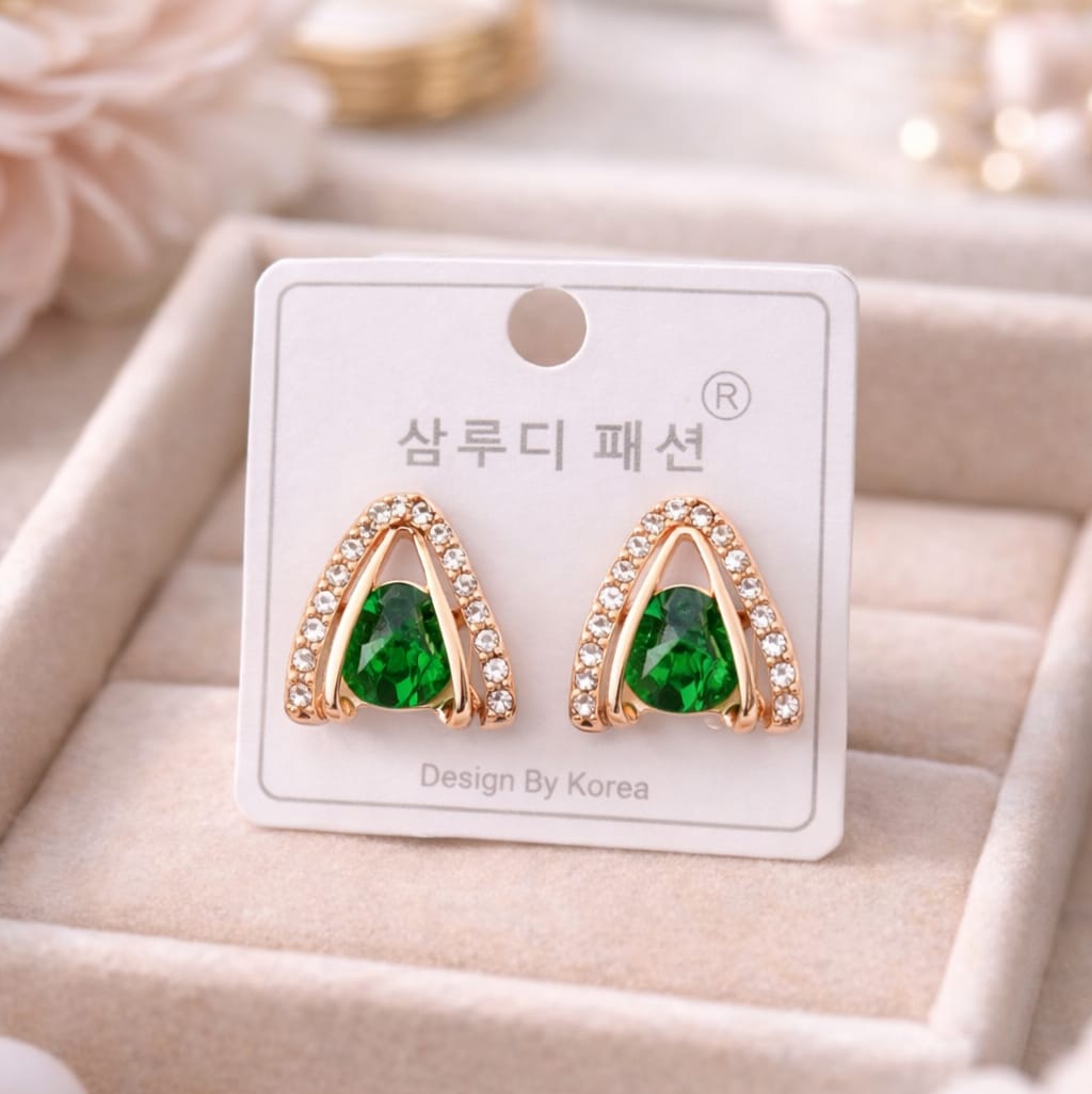 Golden Emerald Charm Earrings
