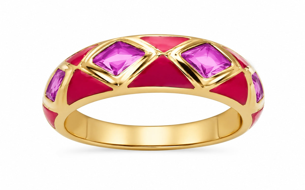 Women’s Gold Tone Red & Purple Enamel adjustable Meenakari Ring