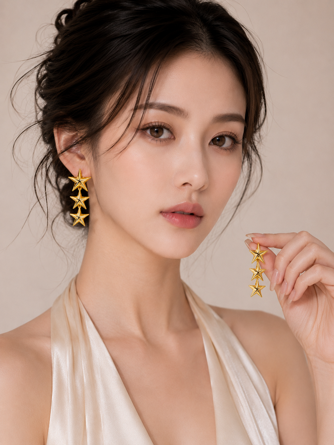 Korean Triple Star Drop Earrings for Women | Gold-Plated Star Dangle Earrings | Trendy Korean Fashion Statement Earrings Fashion Jewelry for Girls & Women