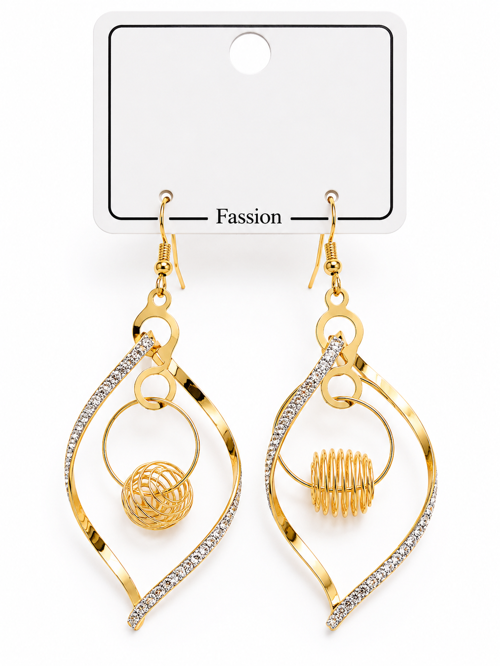 FASSION Korean Gold Plated Geometric Dangle Earrings for Women | Crystal Leaf Drop Earrings | Lightweight Designer Hanging Earrings for Girls & Women
