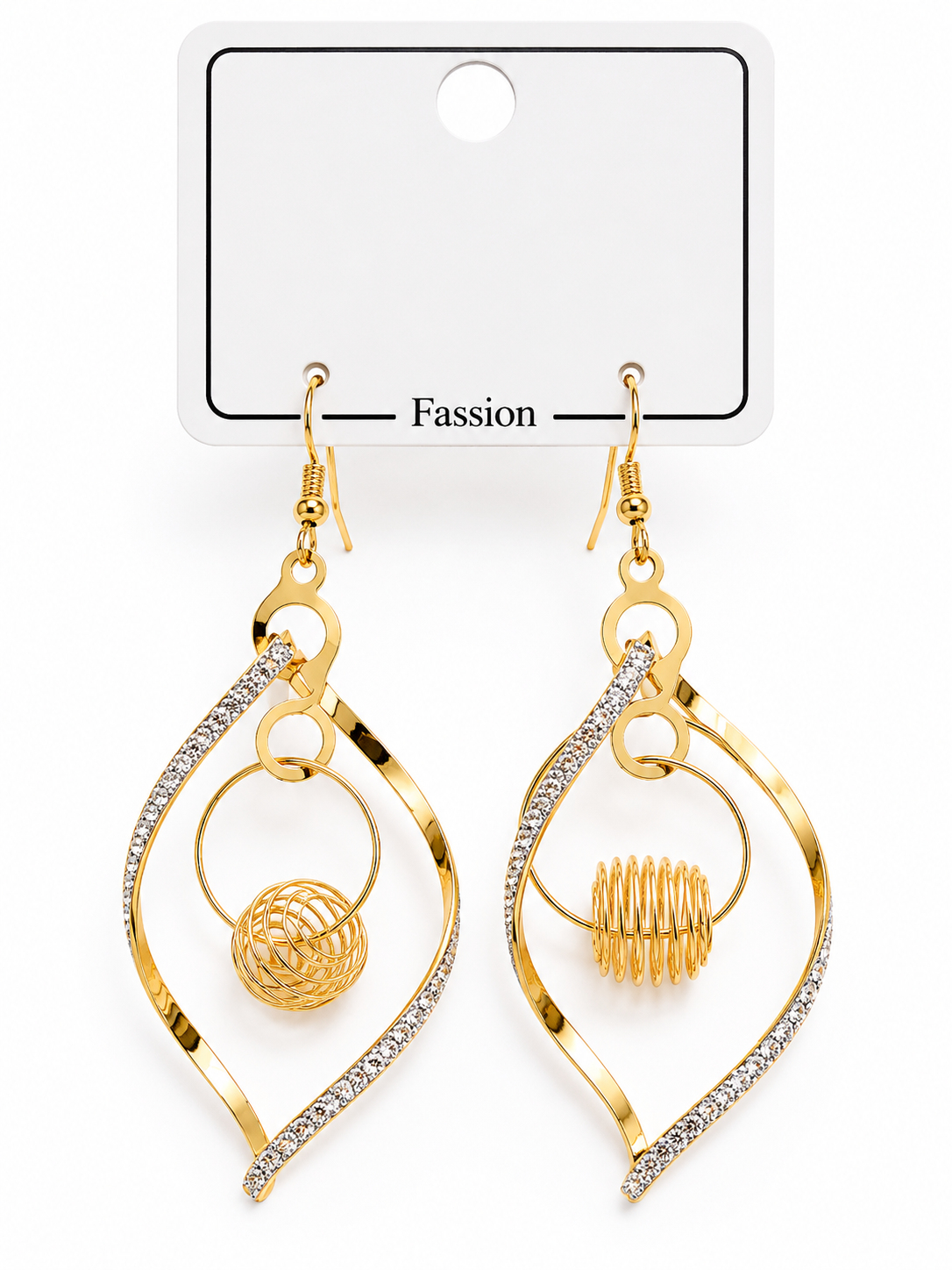 FASSION Korean Gold Plated Geometric Dangle Earrings for Women | Crystal Leaf Drop Earrings | Lightweight Designer Hanging Earrings for Girls & Women