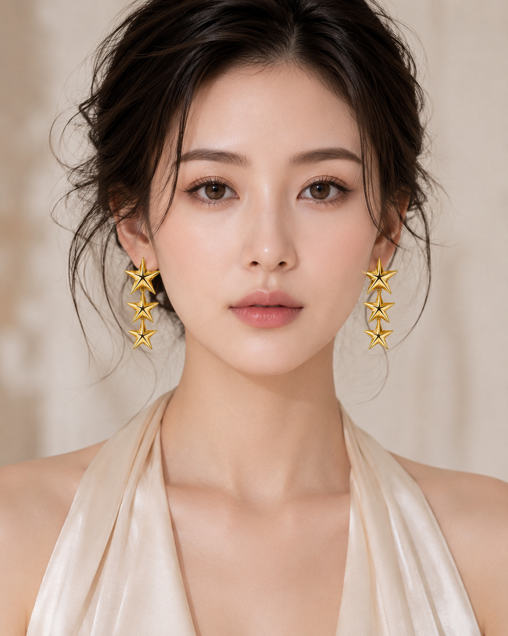 Korean Triple Star Drop Earrings for Women | Gold-Plated Star Dangle Earrings | Trendy Korean Fashion Statement Earrings Fashion Jewelry for Girls & Women