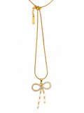 FASSSSION Gold-Plated Bow Pendant Necklace for Women | Premium Crystal Bow Design Pendant with Elegant Chain | Lightweight Fashion Jewelry for Daily Wear, Party & Gift