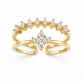 FASSSIONS Gold Plated Adjustable Floral CZ Ring for Women | Crystal Open Finger Ring | Korean Style Fashion Jewelry | Adjustable Size