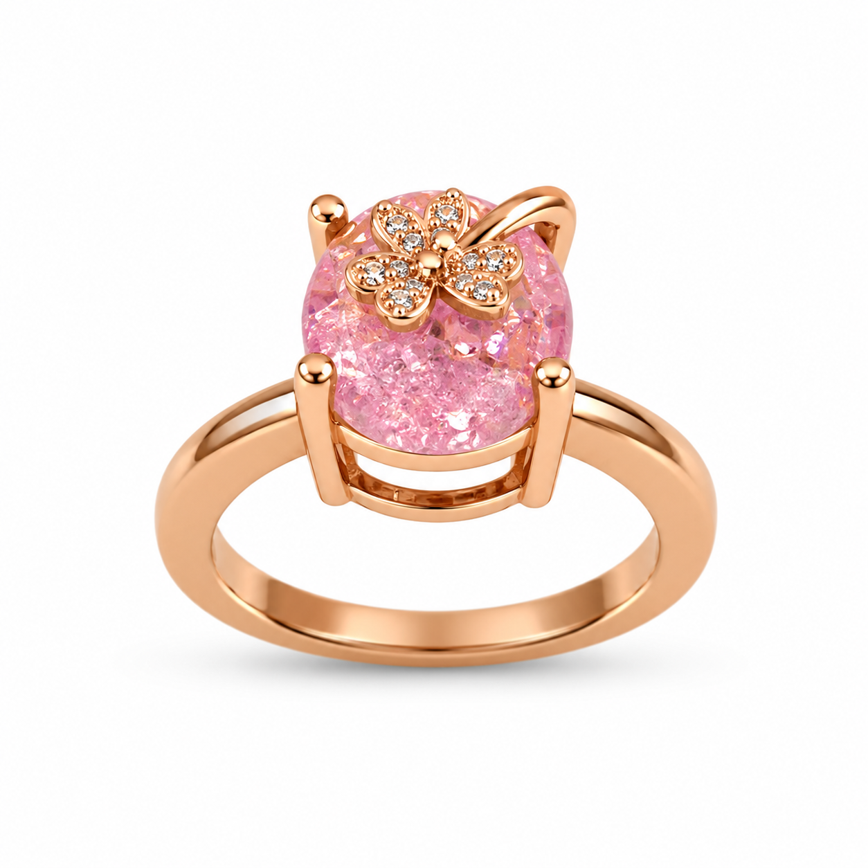 Rose Gold Butterfly Pink Crystal Ring for Women | Adjustable Finger Ring with Sparkling Pink Stone | Elegant Fashion Jewelry |