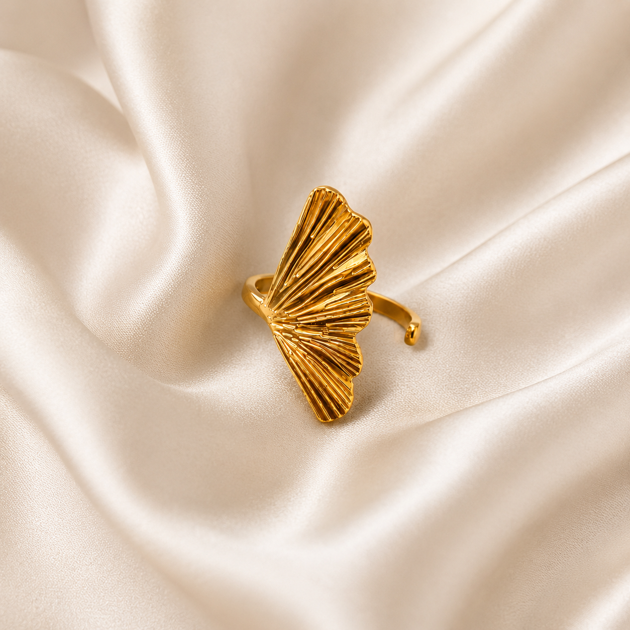 Korean Style Stainless Steel Gold Plated Adjustable Leaf Ring for Women | Trendy Statement Finger Ring | Anti Tarnish Fashion Jewelry