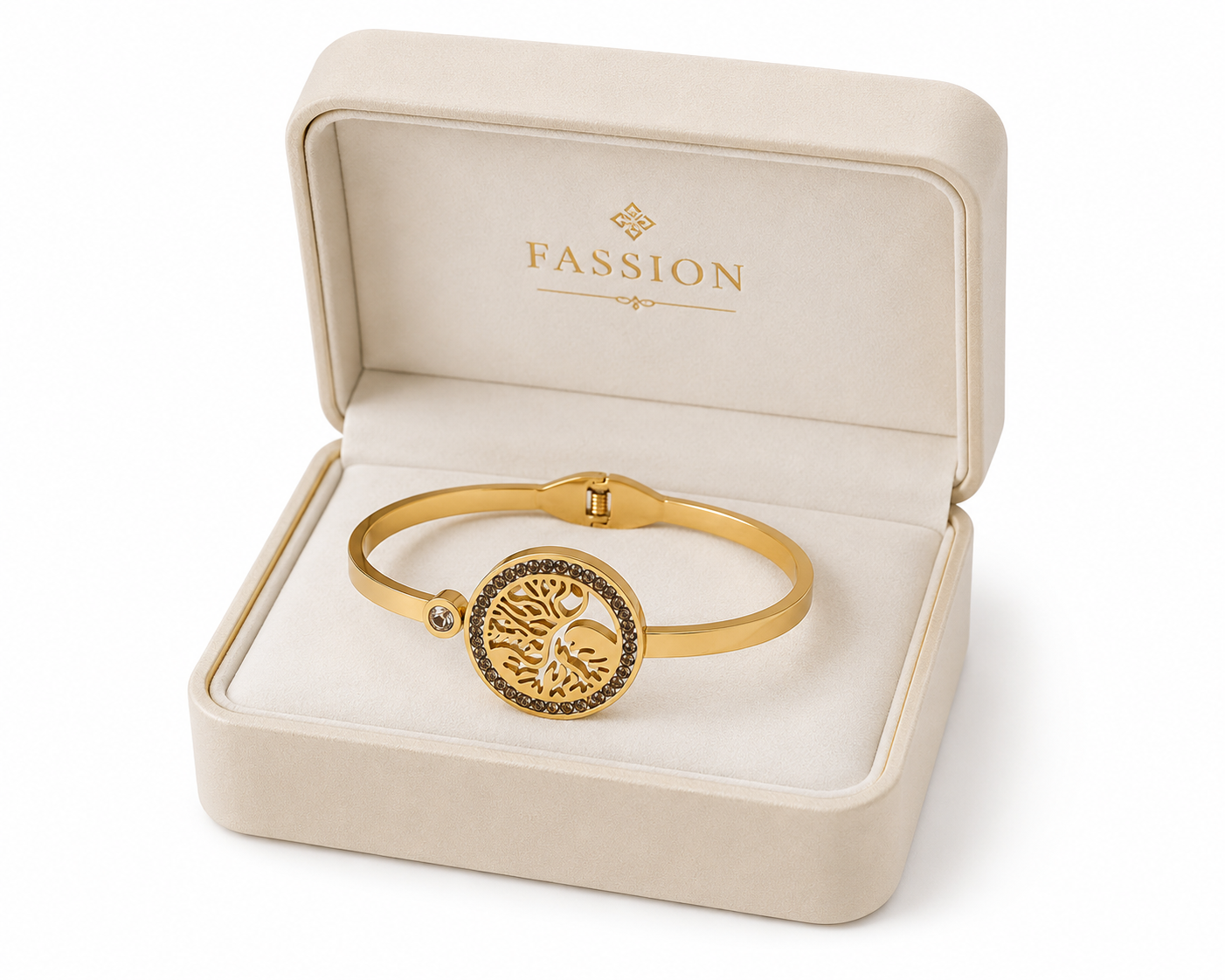 FASSION Tree of Life Gold-Plated Bracelet for Women | Crystal Studded Adjustable Cuff Bangle | Elegant Fashion Jewelry