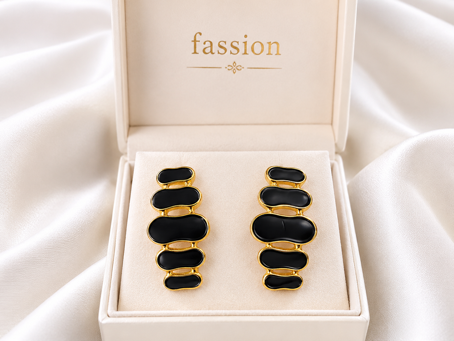 FASSION Korean Black Enamel Statement Earrings for Women | Gold-Plated Geometric Drop Earrings | Luxury Fashion Jewelry