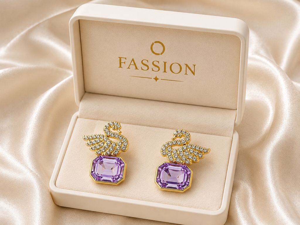 Korean Elegant Swan Crystal Stud Earrings for Women | Gold-Plated Rhinestone Bird Design Earrings |Beautiful Gemstone Fashion Jewelry for Girls & Women