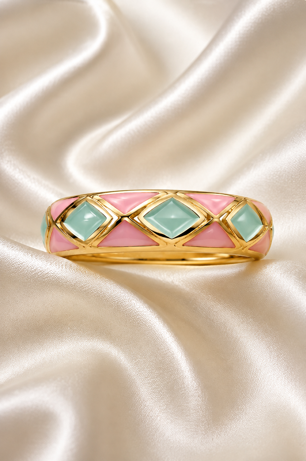 Enamel Ring for Women | Multicolor Green Pink Gold Tone Designer Ring | Stylish Fashion Finger Ring for Women & Girls | Elegant Party Wear Jewellery