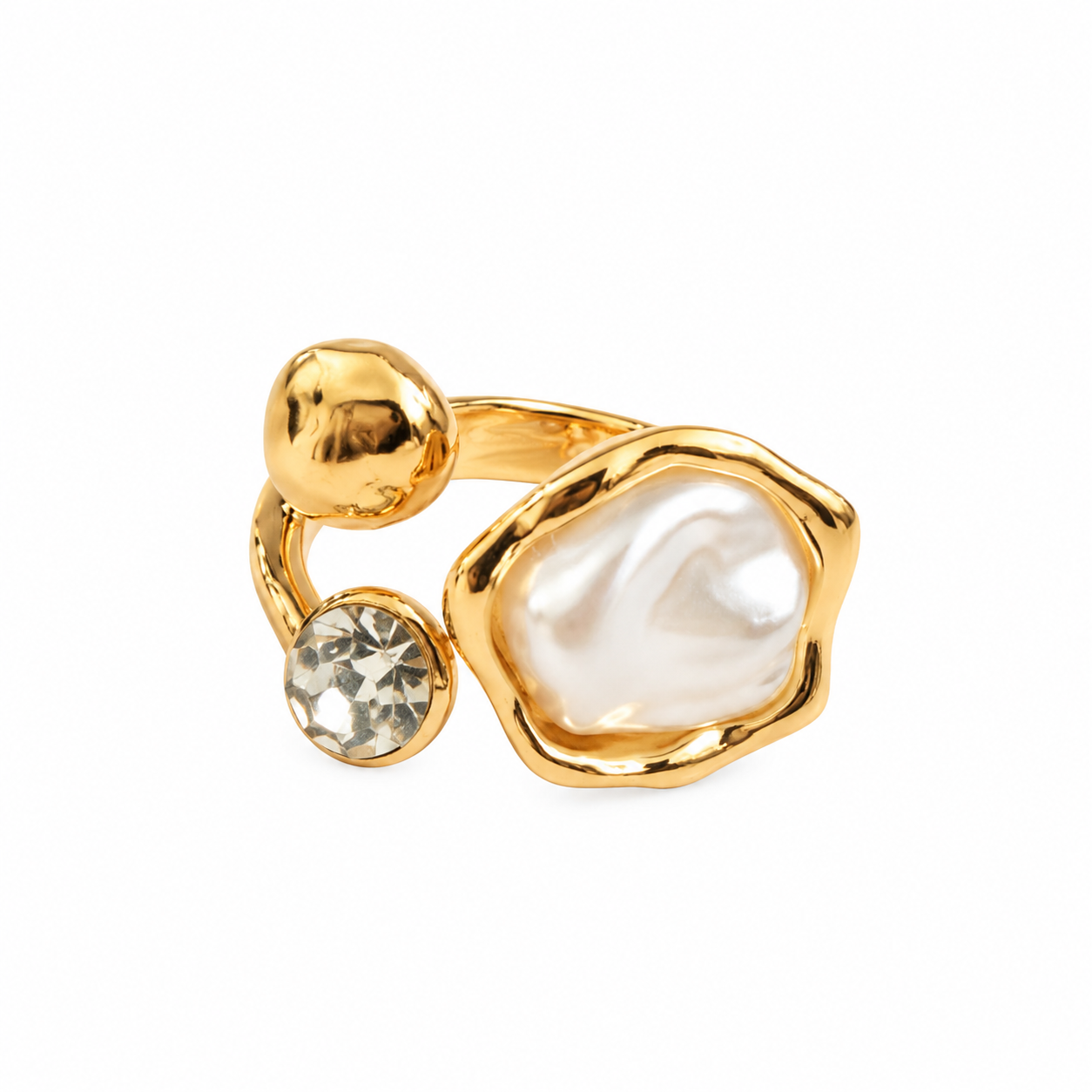 Adjustable Pearl Ring for Women | Elegant Gold-Tone Statement Ring | Open-Size Fashion Ring for Women & Girls