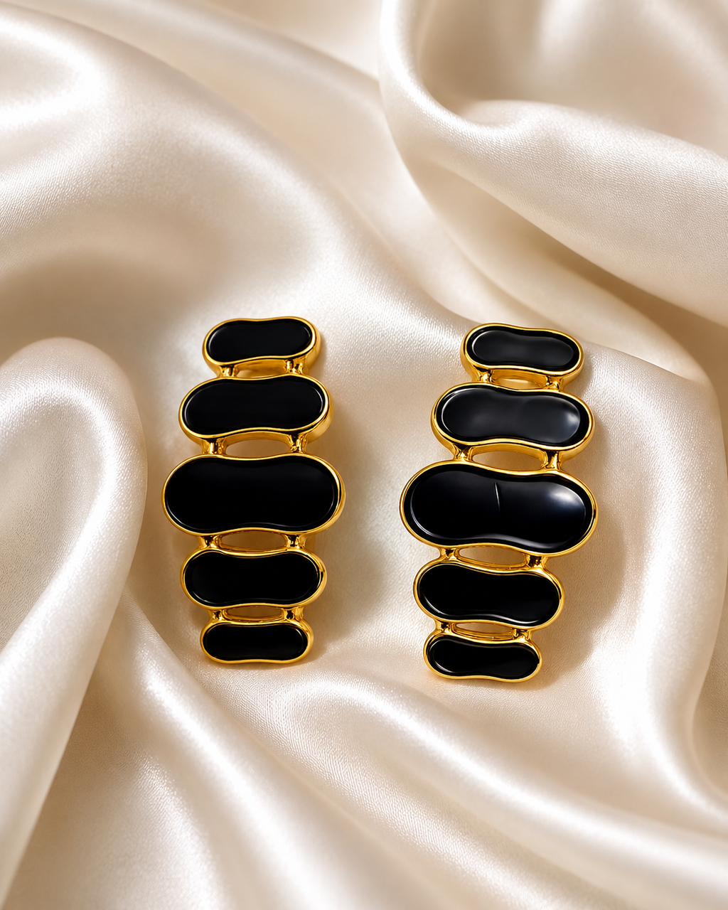 FASSION Korean Black Enamel Statement Earrings for Women | Gold-Plated Geometric Drop Earrings | Luxury Fashion Jewelry