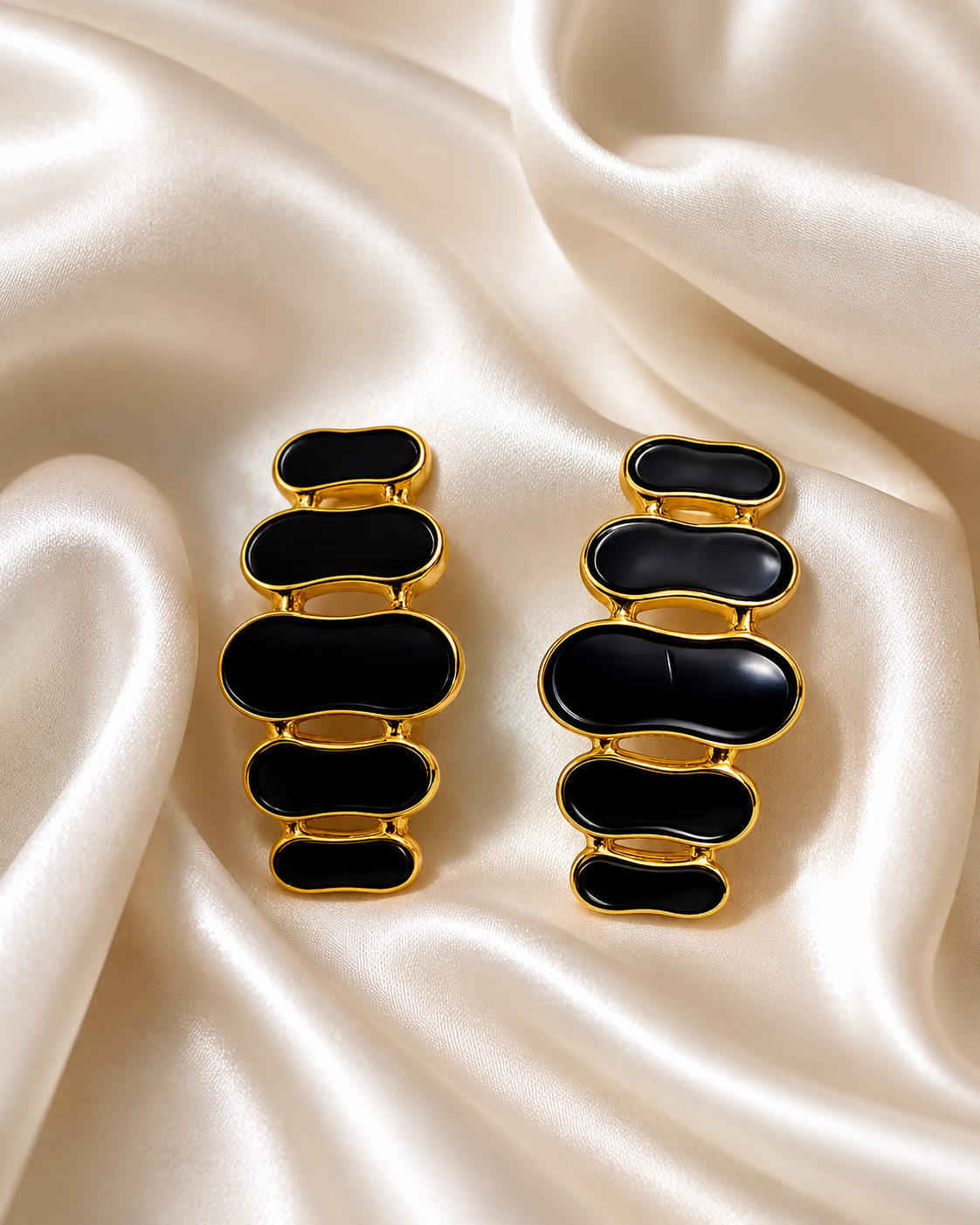 FASSION Korean Black Enamel Statement Earrings for Women | Gold-Plated Geometric Drop Earrings | Luxury Fashion Jewelry