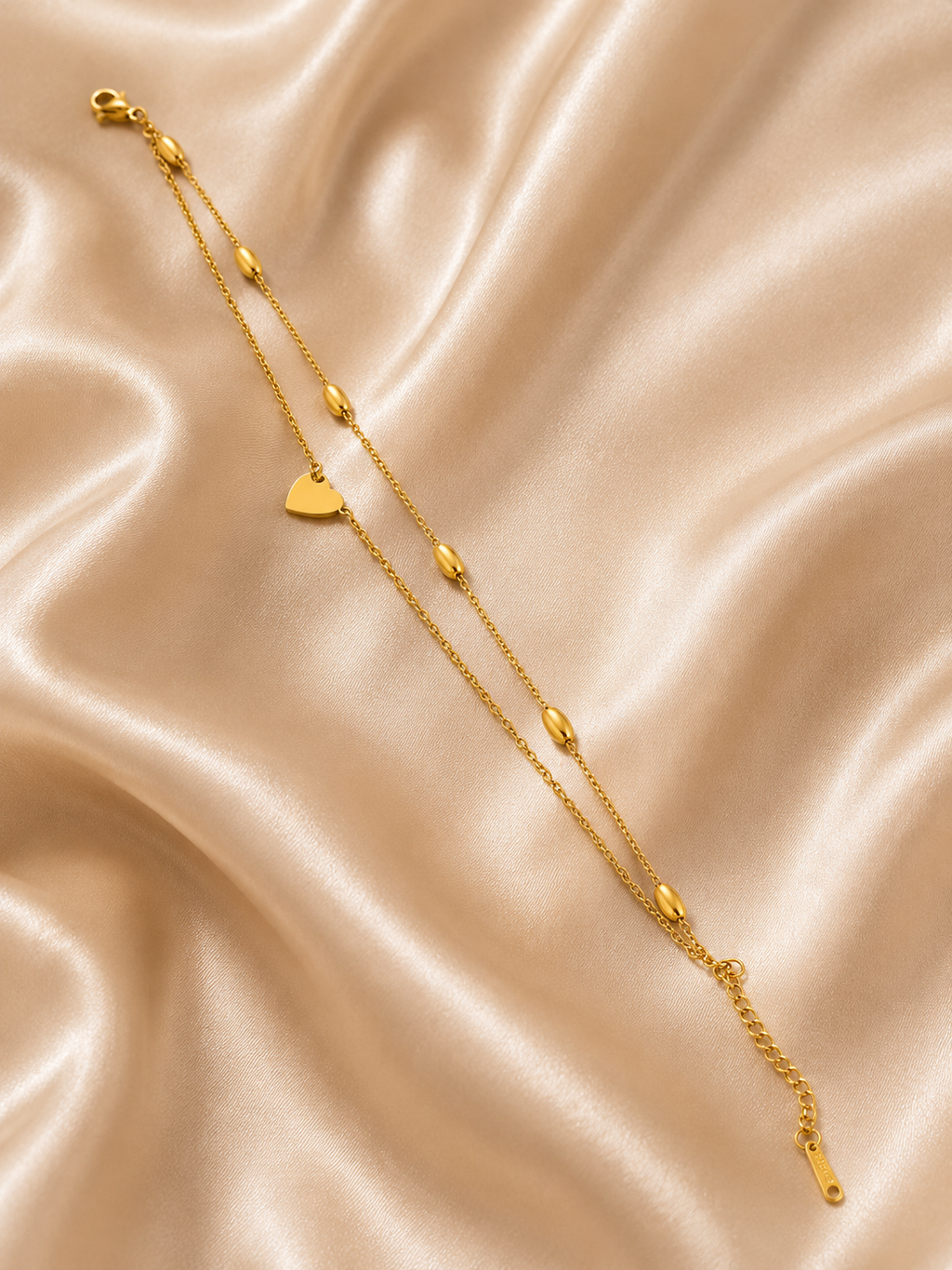 FASSSIONS Gold-Plated Double Layer Heart Charm Anklet for Women & Girls | Adjustable Korean Style Ankle Bracelet
