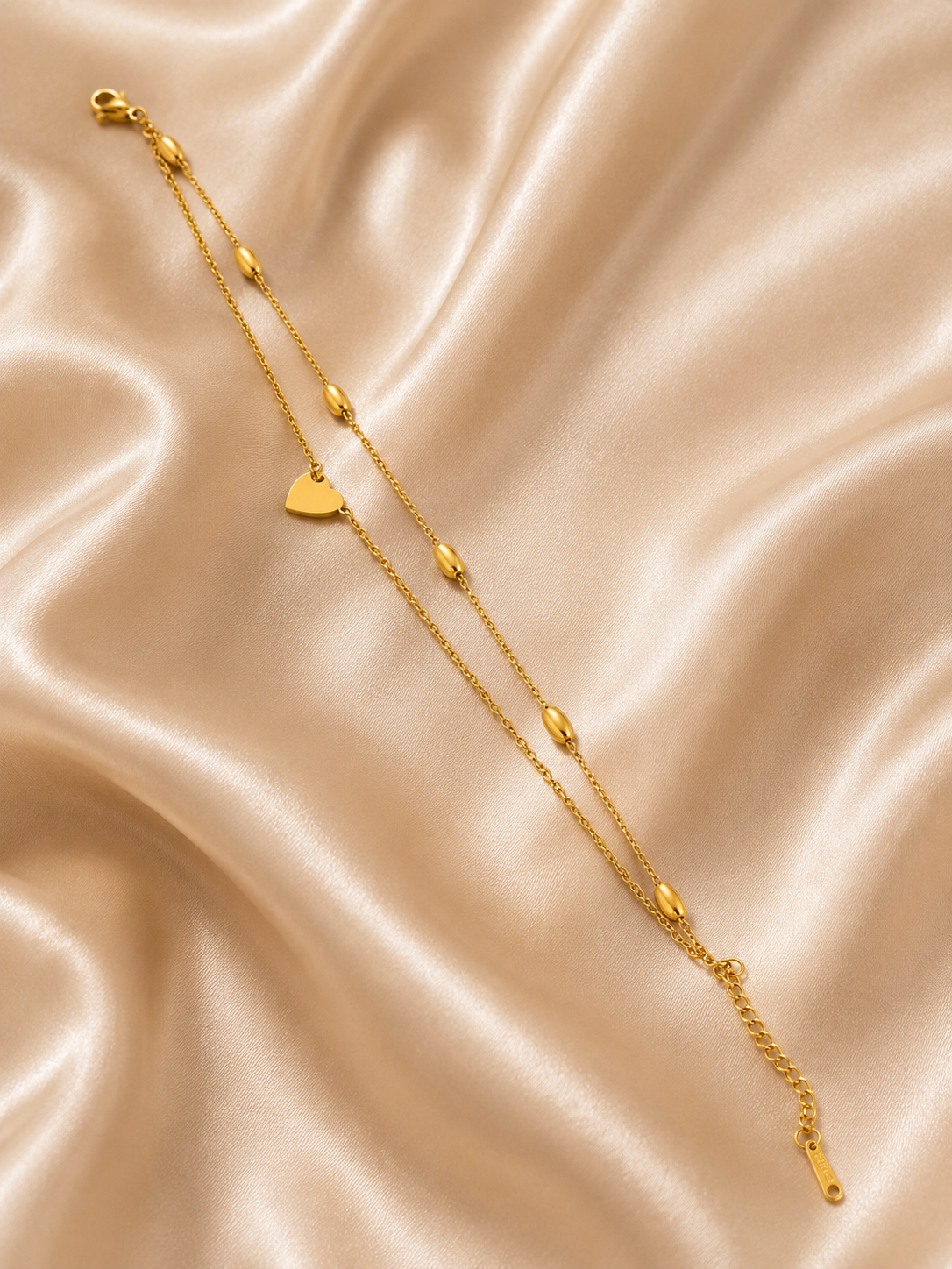 FASSSIONS Gold-Plated Double Layer Heart Charm Anklet for Women & Girls | Adjustable Korean Style Ankle Bracelet