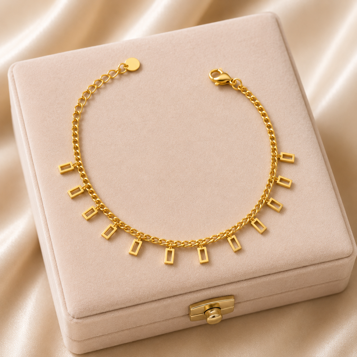 FASSSIONS Gold-Plated Geometric Charm Anklet for Women & Girls | Adjustable Chain Anklet | Trendy Korean Style Fashion