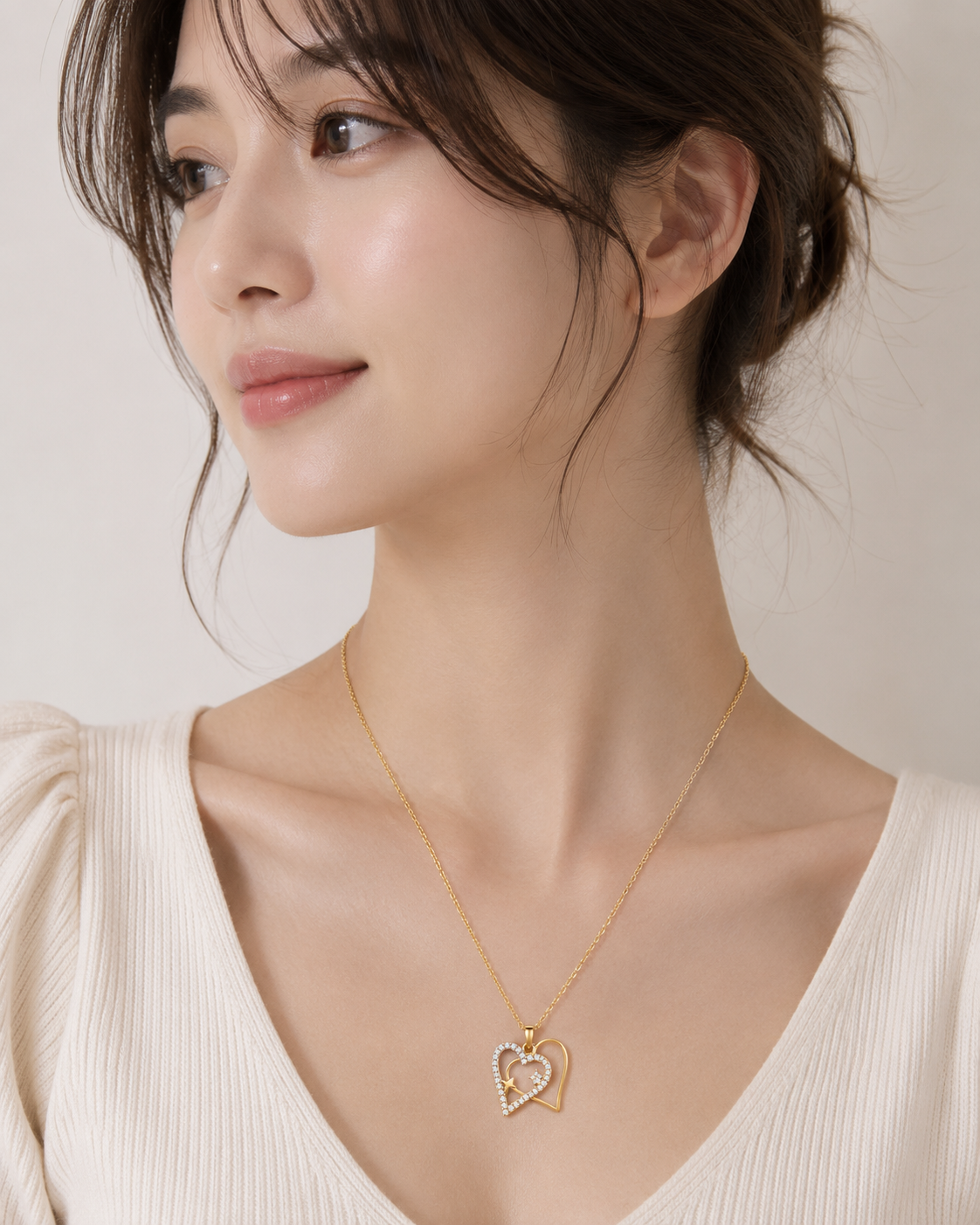 SERENAIRE Gold-Plated Double Heart Pendant Necklace for Women | Cubic Zirconia Heart Chain | Elegant Fashion Jewelry