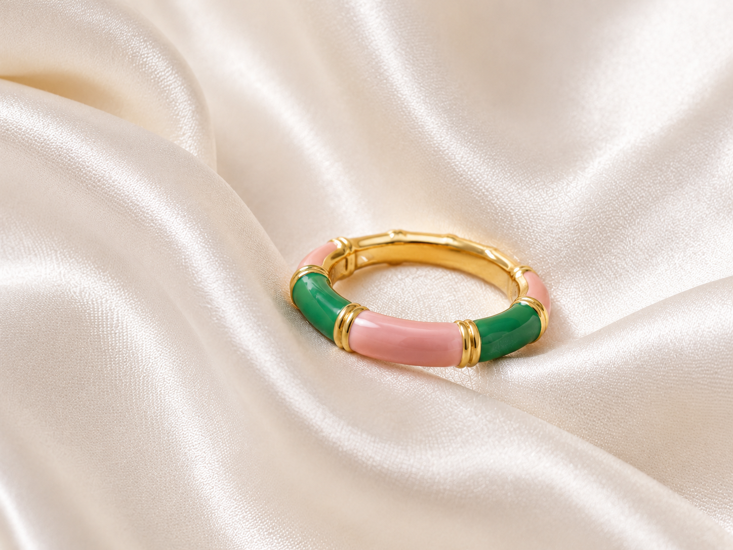 Enamel Ring for Women | Multicolor Green Pink Gold Tone Designer Ring | Stylish Fashion Finger Ring for Women & Girls | Elegant Party Wear Jewellery