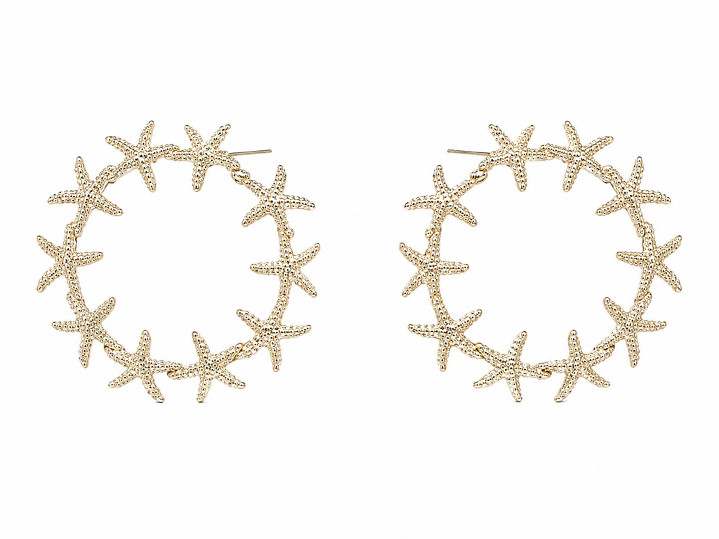 Korean Starfish Hoop Earrings for Women | Gold-Plated Ocean-Inspired Statement Hoop Earrings | Beach Style Fashion Jewelry | Trendy Korean Earrings