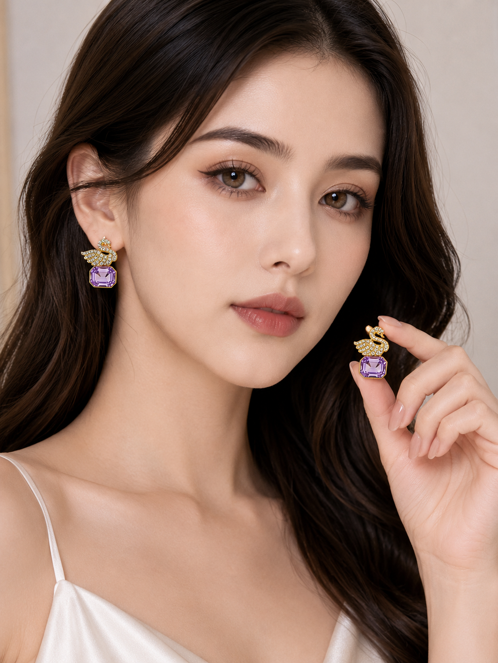 Korean Elegant Swan Crystal Stud Earrings for Women | Gold-Plated Rhinestone Bird Design Earrings |Beautiful Gemstone Fashion Jewelry for Girls & Women