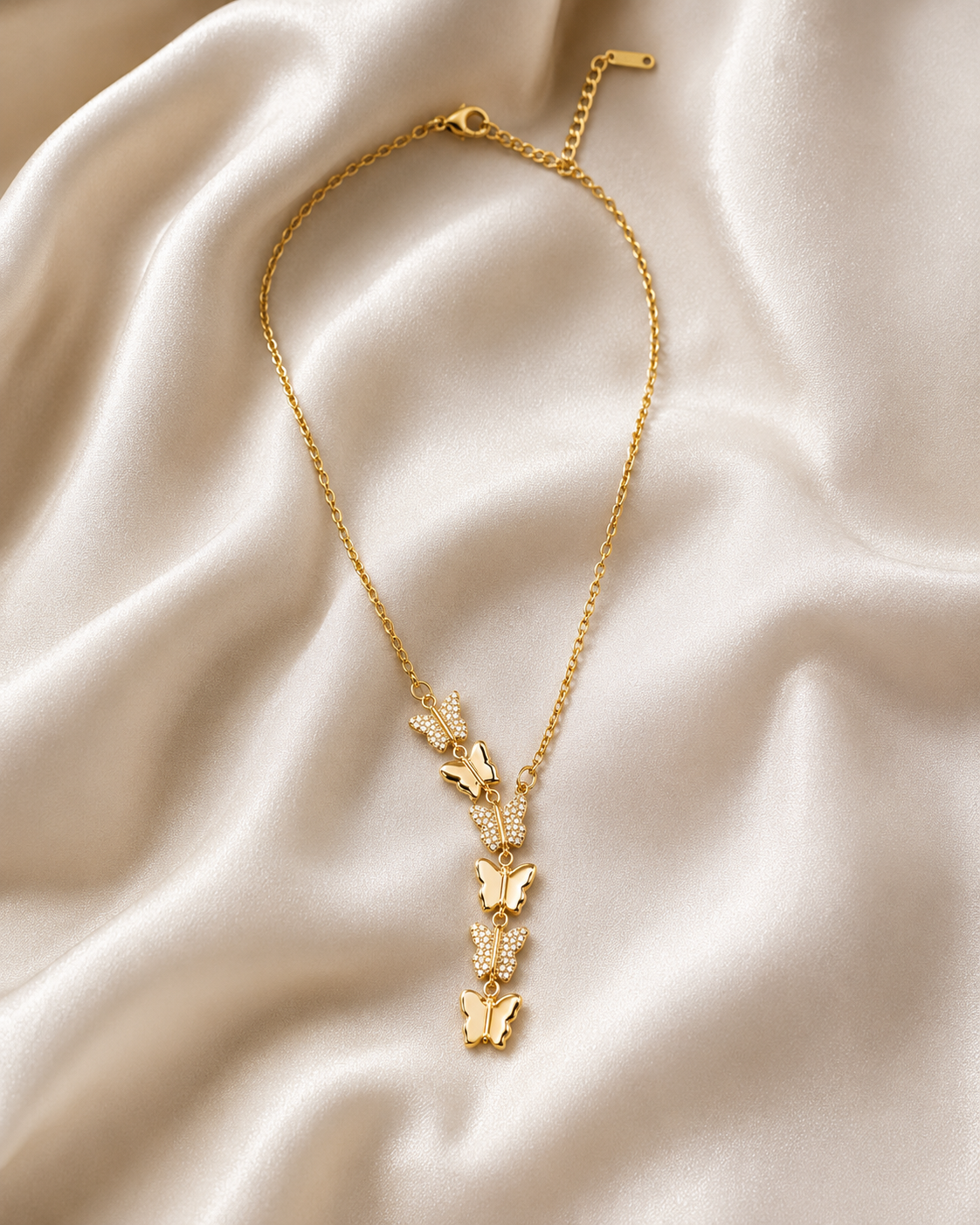 SERENAIRE Butterfly Pendant Necklace for Women | Gold-Plated Multi Butterfly Charm Necklace | Elegant Crystal Butterfly Pendant Chain | Fashion Jewelry for Girls & Women