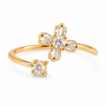 FASSSIONS Gold Plated Adjustable Floral CZ Ring for Women | Crystal Open Finger Ring | Korean Style Fashion Jewelry | Adjustable Size
