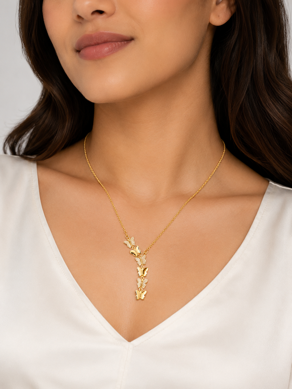SERENAIRE Butterfly Pendant Necklace for Women | Gold-Plated Multi Butterfly Charm Necklace | Elegant Crystal Butterfly Pendant Chain | Fashion Jewelry for Girls & Women