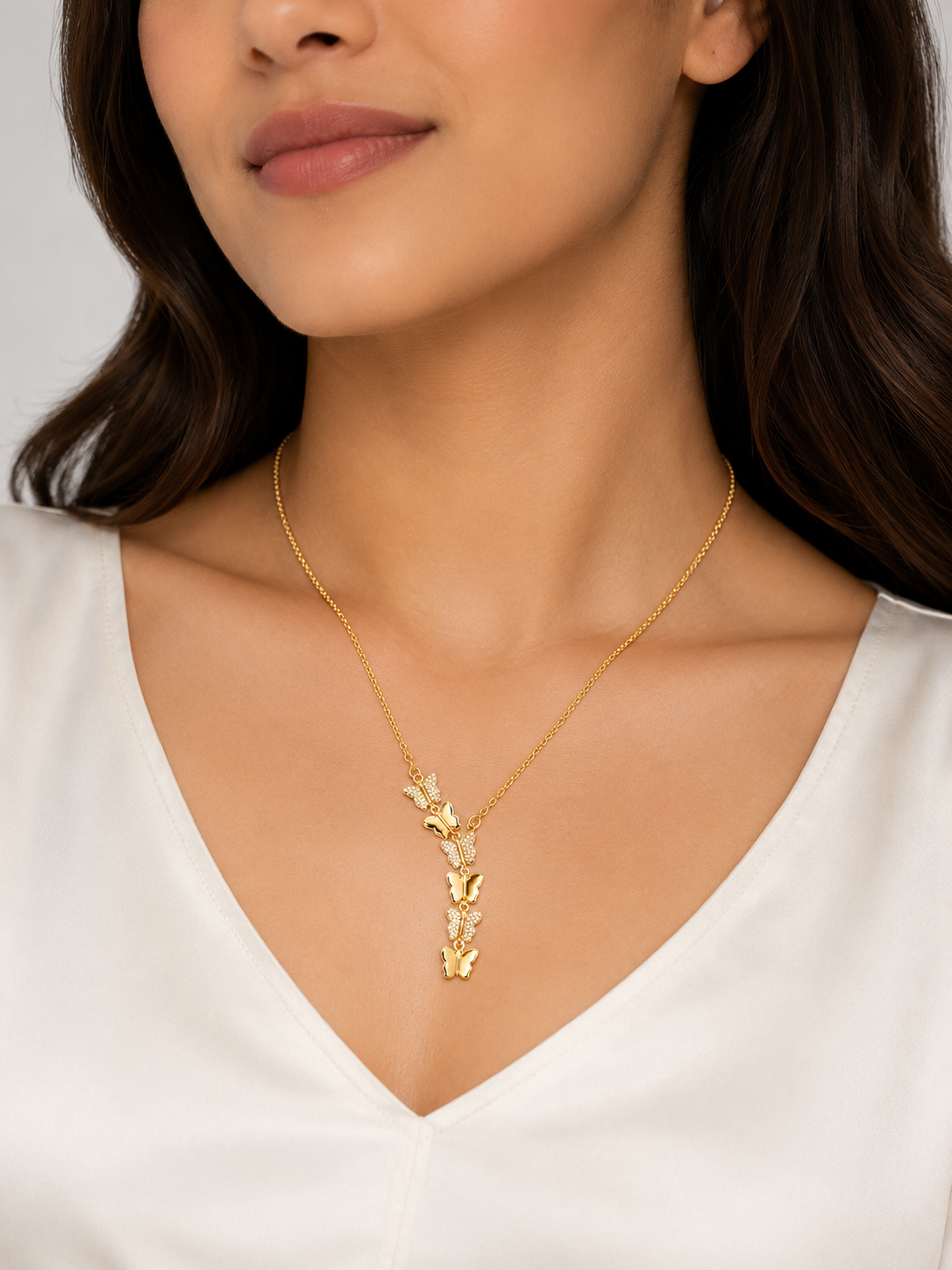 SERENAIRE Butterfly Pendant Necklace for Women | Gold-Plated Multi Butterfly Charm Necklace | Elegant Crystal Butterfly Pendant Chain | Fashion Jewelry for Girls & Women