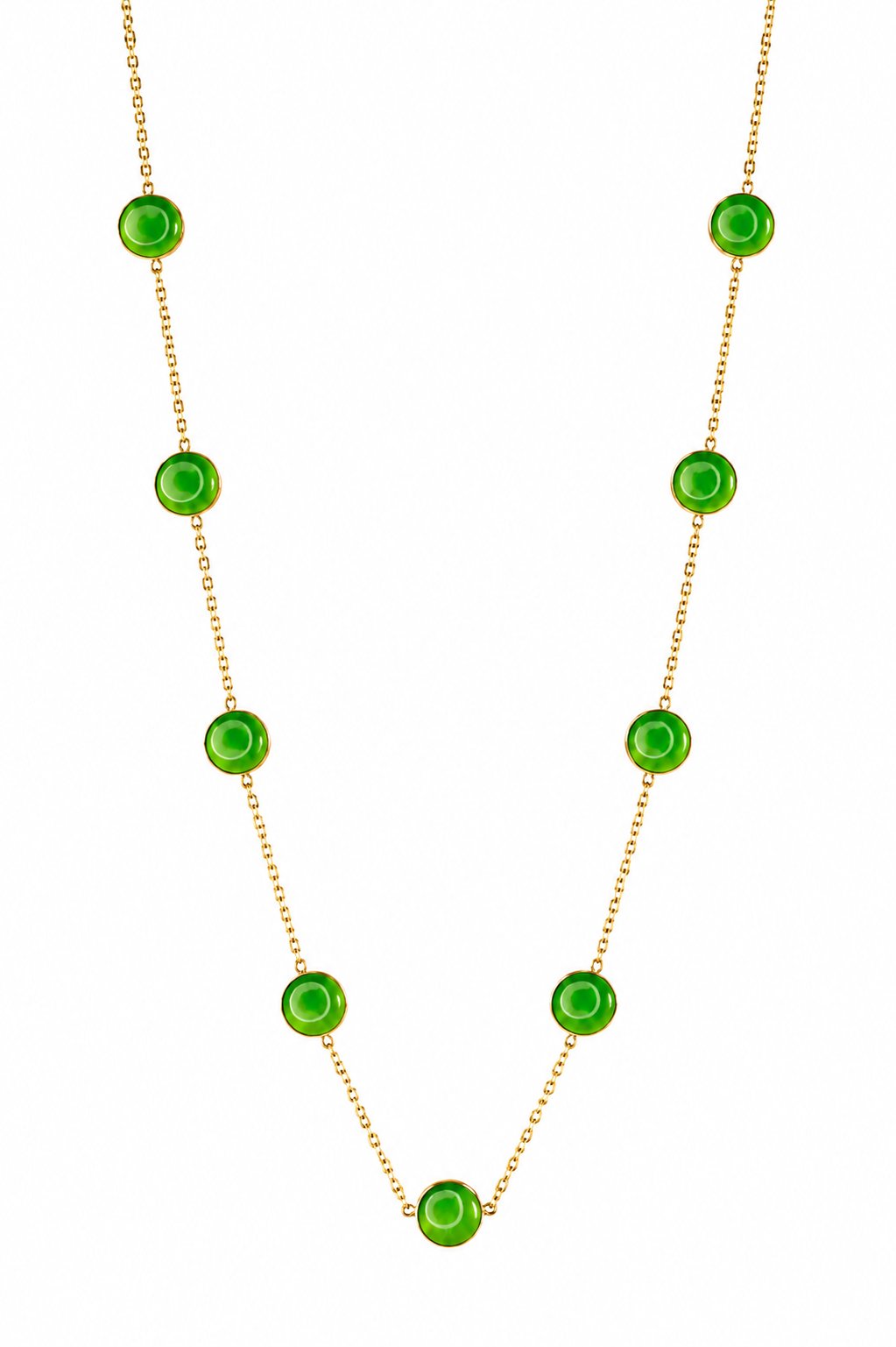 FASSSIONS Green Stone Gold Plated Long Necklace for Women | Elegant Round Green Bead Chain Necklace | Trendy Statement Jewellery for Girls | Party & Daily Wear