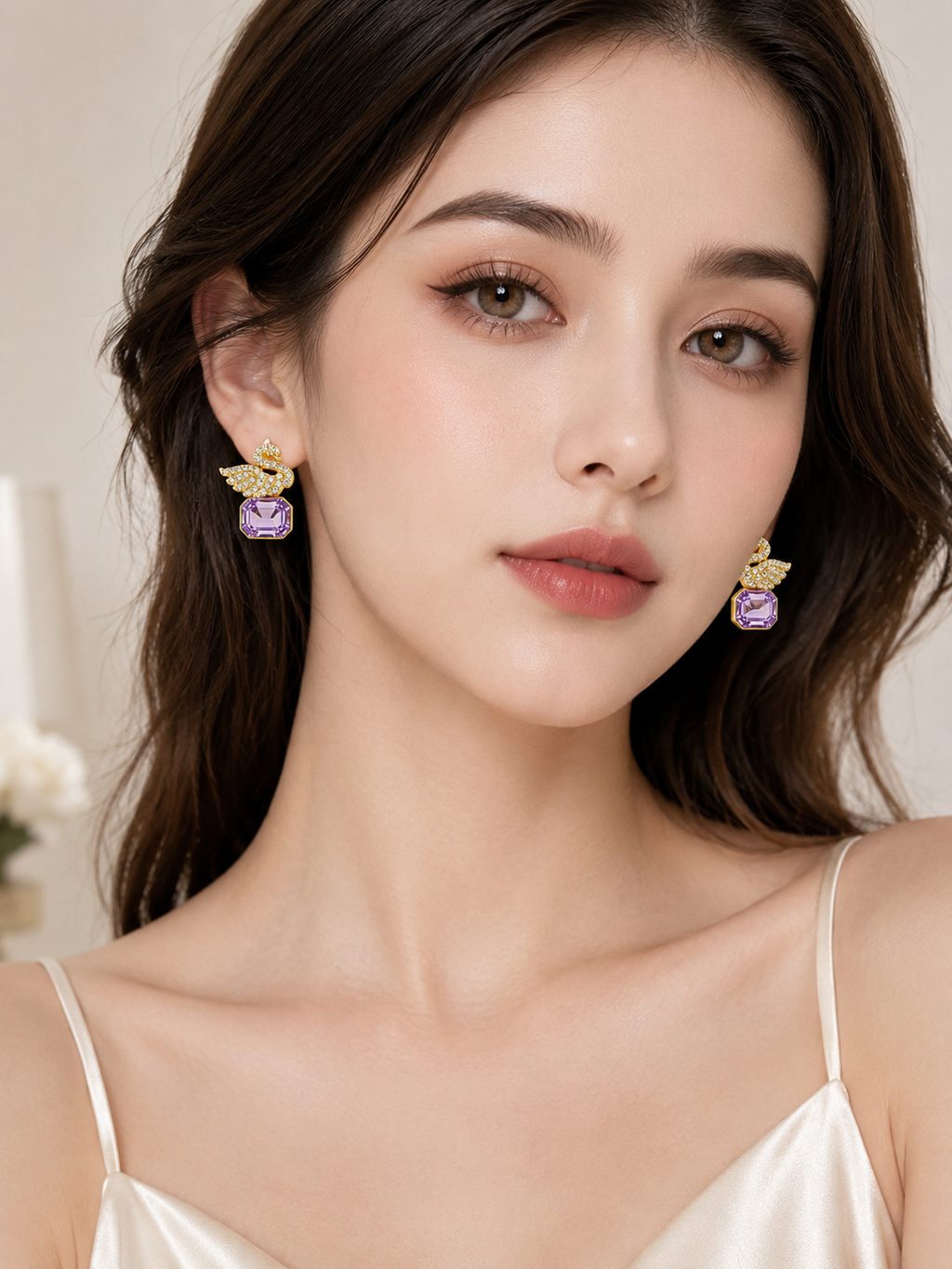 Korean Elegant Swan Crystal Stud Earrings for Women | Gold-Plated Rhinestone Bird Design Earrings |Beautiful Gemstone Fashion Jewelry for Girls & Women