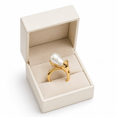 Adjustable Pearl Ring for Women | Elegant Gold-Tone Statement Ring | Open-Size Fashion Ring for Women & Girls