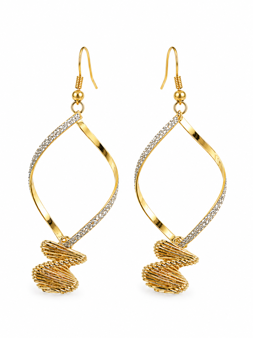 FASSSIONS Korean Style Gold-Plated Geometric Dangle Earrings for Women | Elegant Rhinestone Drop Earrings | Lightweight Fashion Jewelry