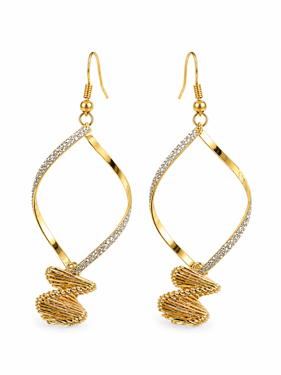 FASSSIONS Korean Style Gold-Plated Geometric Dangle Earrings for Women | Elegant Rhinestone Drop Earrings | Lightweight Fashion Jewelry