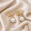 FASSSIONS Butterfly Pearl Tassel Earrings for Women | KoFASSSIONS Gold Plated Pearl Drop Earrings for Women | Korean Style Rhinestone Letter Design Stud Earrings