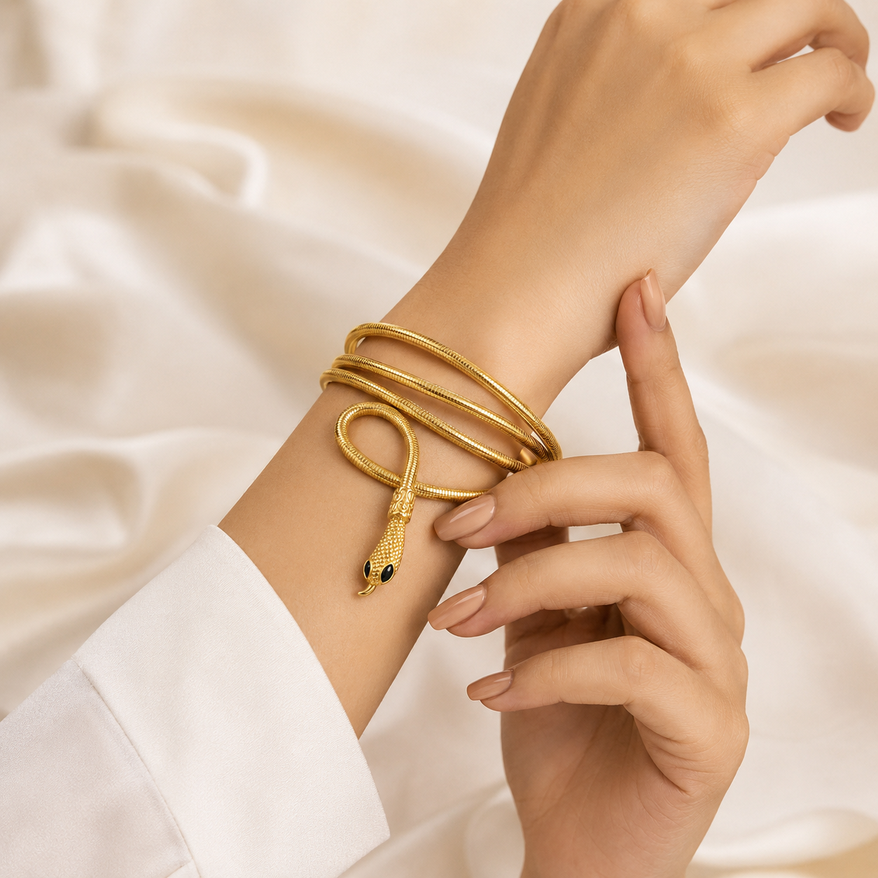Fasssions 2-in-1 Twistable Golden Snake Choker Necklace & Wrap Bracelet – Adjustable Premium Statement Jewelry